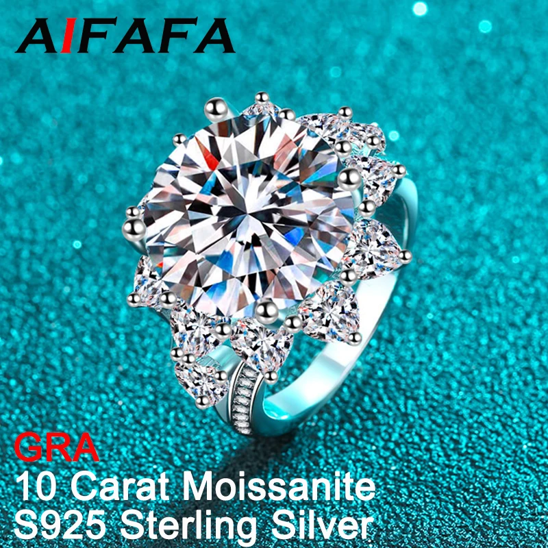 Top Quality 10 Carat D Color Moissanite Rings for Women Plate 18k White Gold Moissanita Lab Diamond S925 Sterling Silver Jewelry