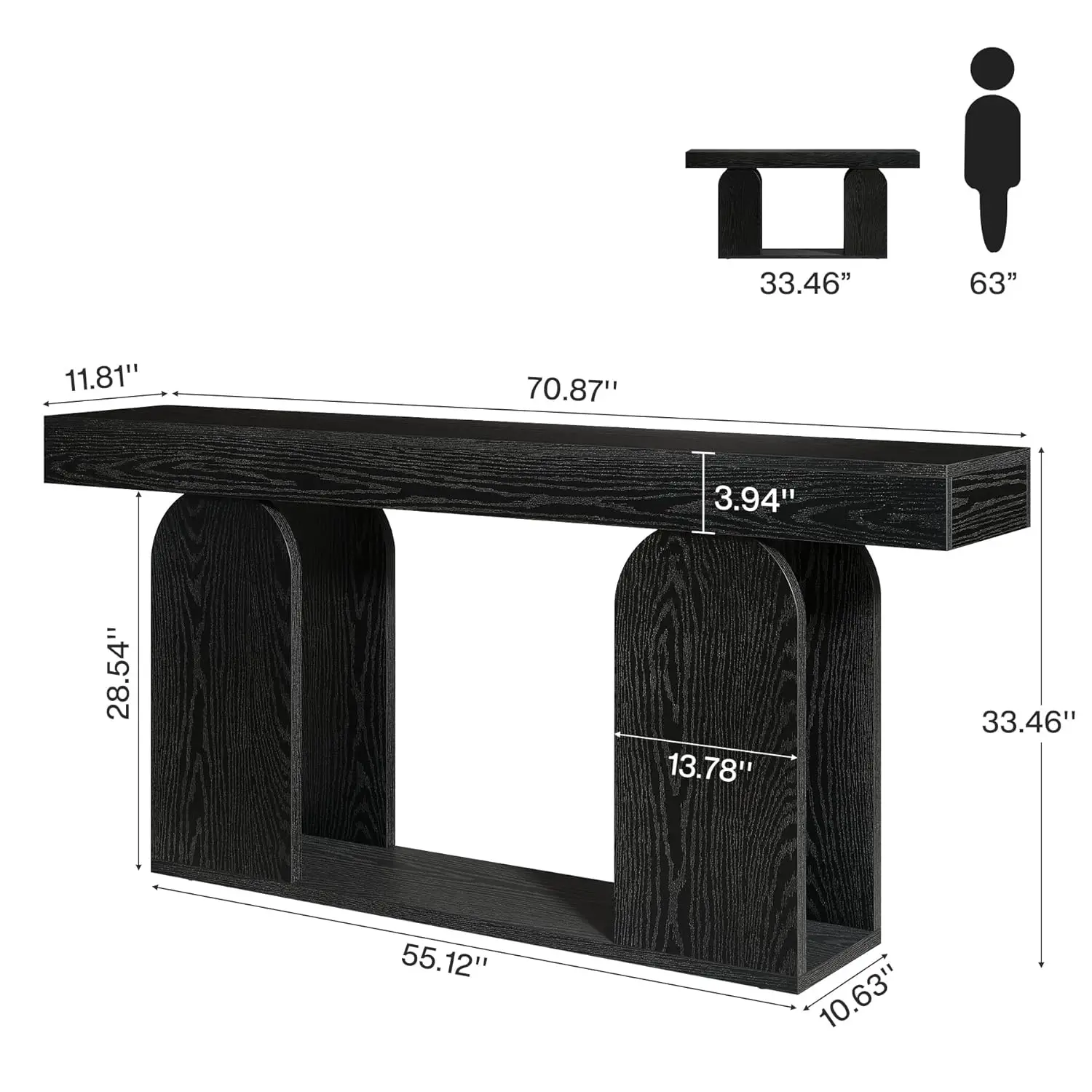 Farmhouse Wood Console Table U-Base 2-Tier Extra Long Sofa Table Entryway Hallway Living Room 70.9