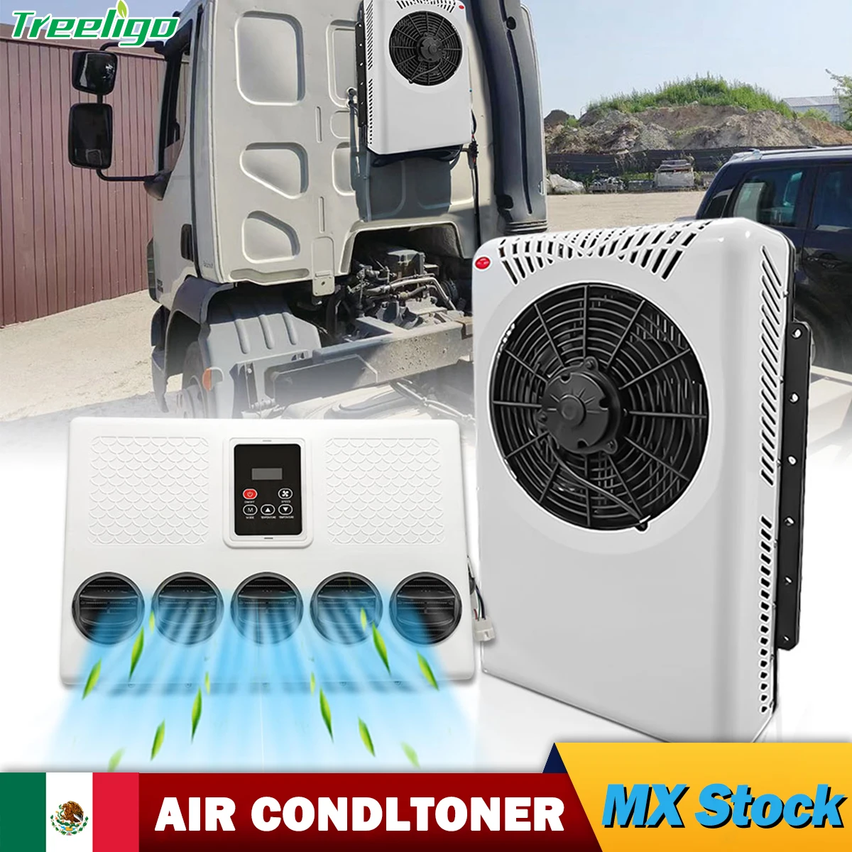 

Treeligo 12V Cool Car Parking Air Conditioner 10500BTU Electrical Split Air AC Unit For RV Truck Tractors Van Motorhome Camper