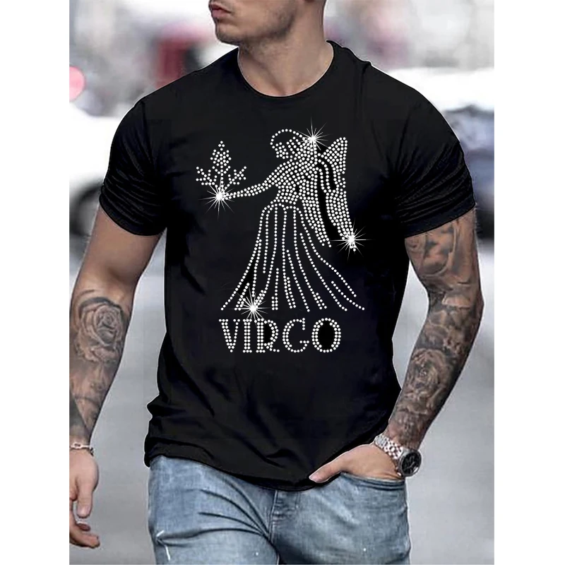 

Autumn Mens Clothing Oversized Tee y2k Angle Rhinestone Designer Short Sleeve Tops Casual Unisex Campus Streetwear T-Shirts New