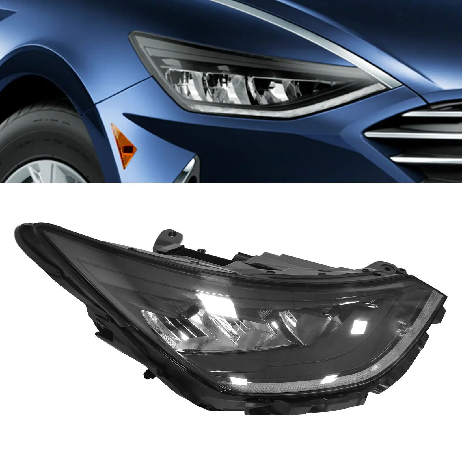 

Passenger Side Full LED Headlight Durable Right Side Headlamp Fits For 2020 2021 2022 Hyundai Sonata RH Clear Lens New