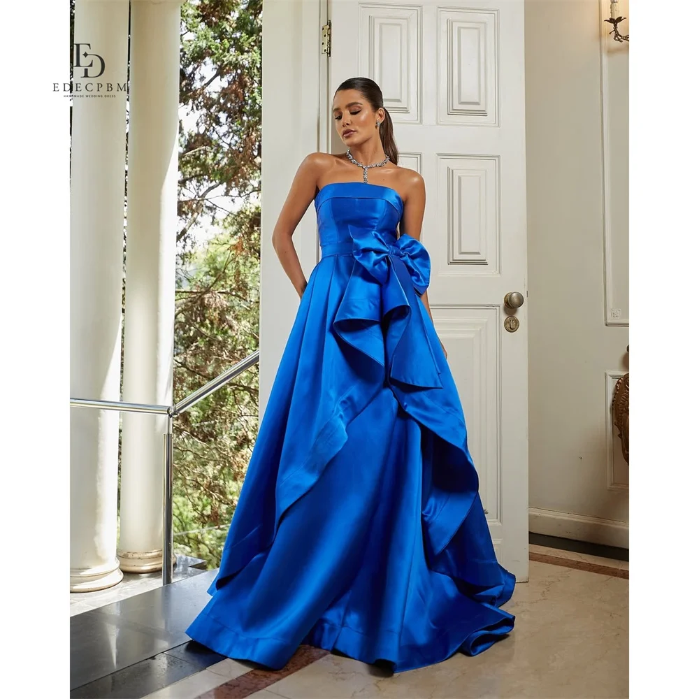 

EDECPBM Satin Strapless Blue Ball Gown Princess Prom Dress Vibrant Royal Oversized Waist Dramatic Cascading 2026 Bow Customized