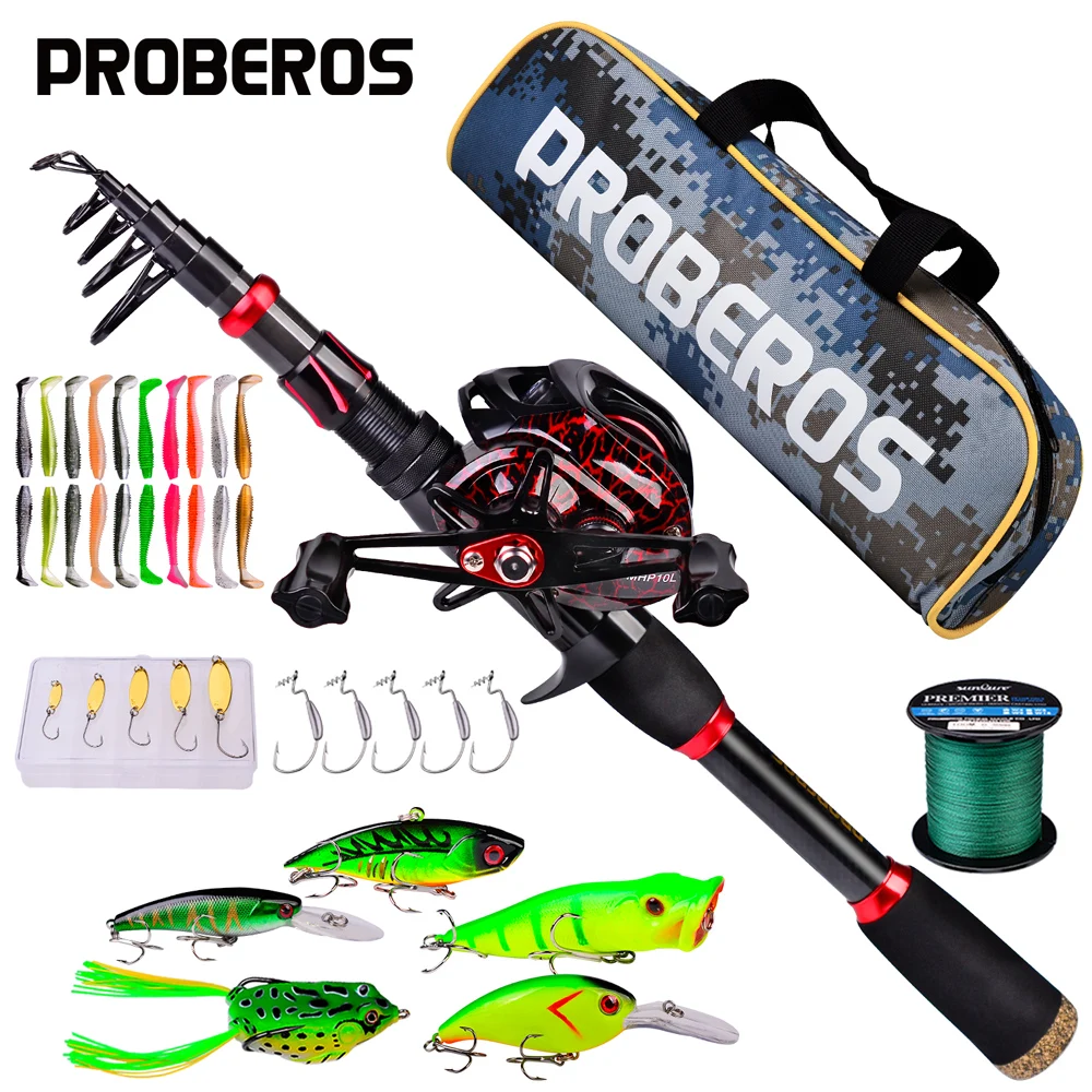 

PROBEROS 2.1m Baitcasting Fishing Rod Reel Combo Full Set with Line Lures Hooks Bag for Freshwater Saltwater Pesca Fishing