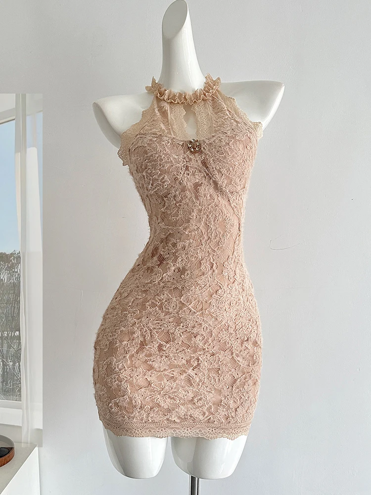 Women Shoujo Hollow Out Evening Mini Sleeveless Dress French Vintage Mini Frocks Old Money One-Piece Coquette Party Gyaru Luxury