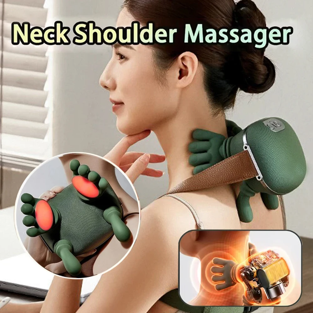 Bionic Neck Shoulder Massager Heated Back Massagers Electric Kneading Muscles Massage Pillow Neck Waist Leg Body 3-Level Modes