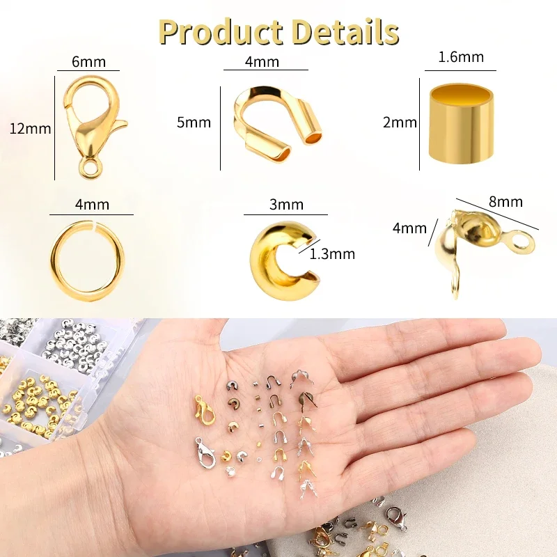 Crimp Beads Tips Knot Covers Kit with Bead Crimping Pliers Tool for Jewelry Making DIY Craft