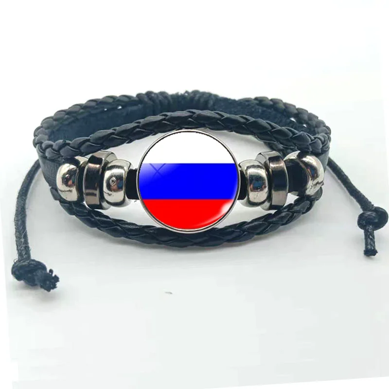 New Fashion Logo Bracelet Russia Ukraine Belarus Estonia Latvia Lithuania Moldova Flag Charm Leather Bracelet Men\'s Gift