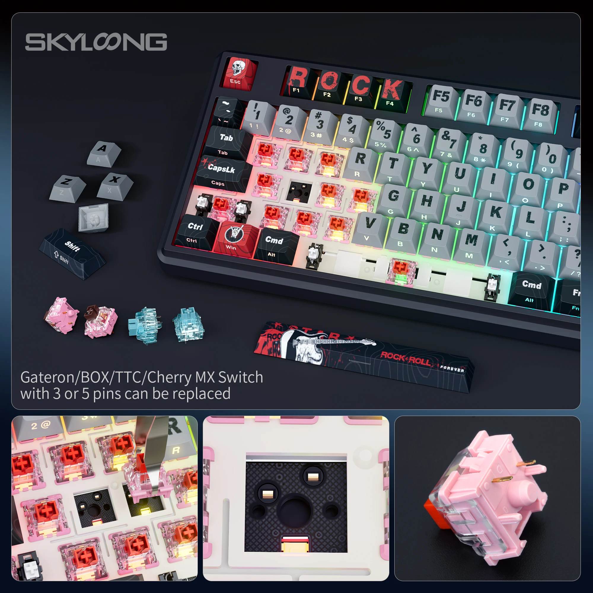 SKYLOONG GK104 Pro لوحة مفاتيح ميكانيكية لاسلكية كاملة الحجم 3 أوضاع مع شاشة 3.0 3 مقابض مفتاح صامت قابل للتبديل السريع أغطية مفاتيح PBT