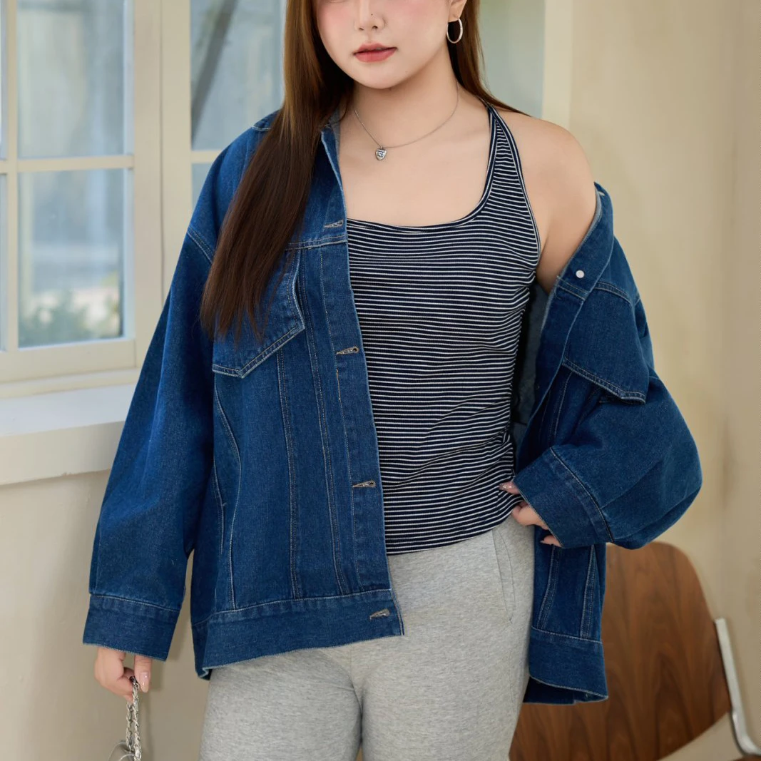 

Fashion Plus Size Women's Denim Jacket Loose Casual And Vintage Blue Autumn New Premium OUTERWEAR 8535