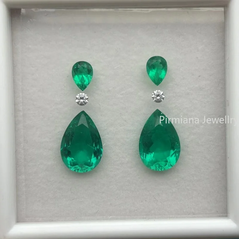 Pirmiana Customized 10.55ct/set  Lab Grown Emerald Loose Gemstones for Jewelry Earrings Making