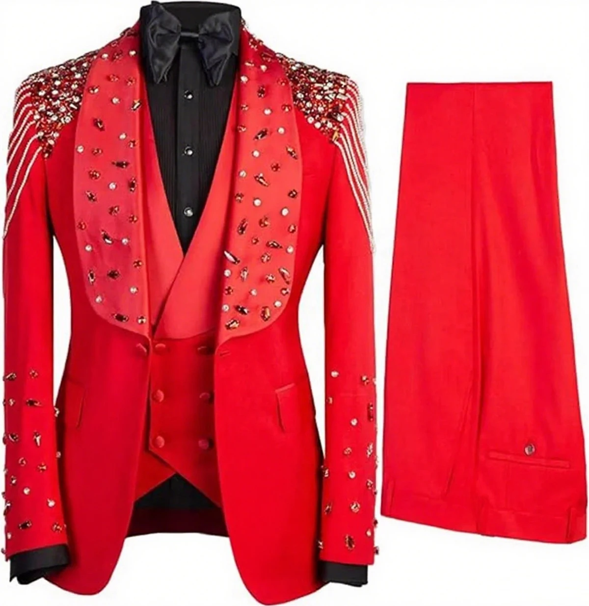 Exquisite Crystal 3-piece Men's Suit Party Gowns Special Occasion Gowns Men's Stage Costume Celebrity Gowns Prom Gowns