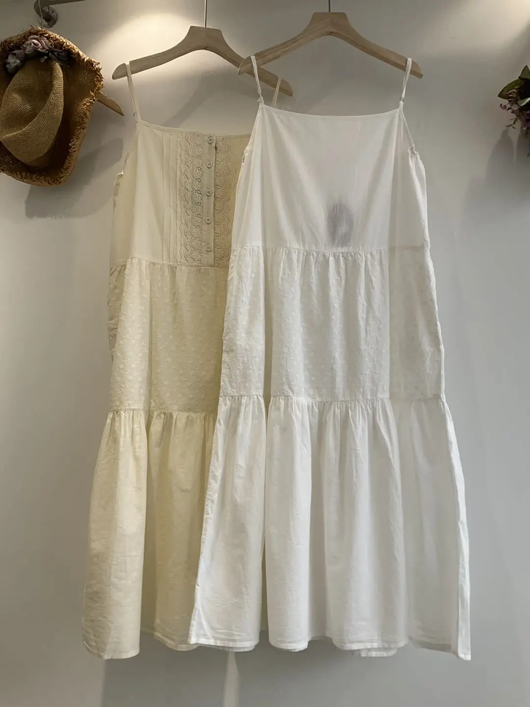 100% Cotton embroidery white beige mid-length slip dress mori girl Japan style sweet petticoat dress lolita cute clothes