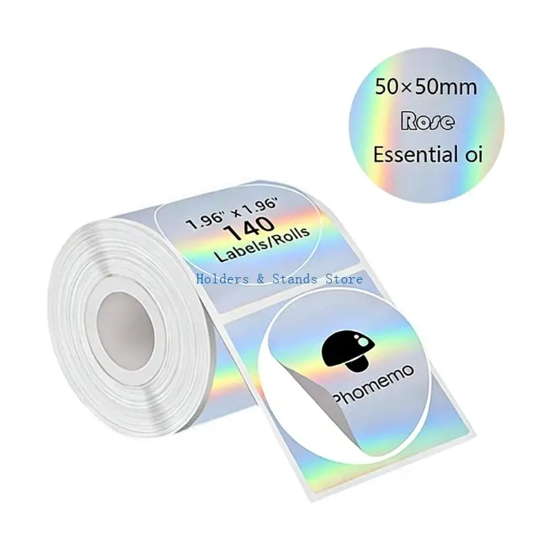 Y4UE 140Pcs 50mm Sparkling Round Thermal Sticker Oil and Water Resistant Thermal Labels For Classification Barcode Shipping