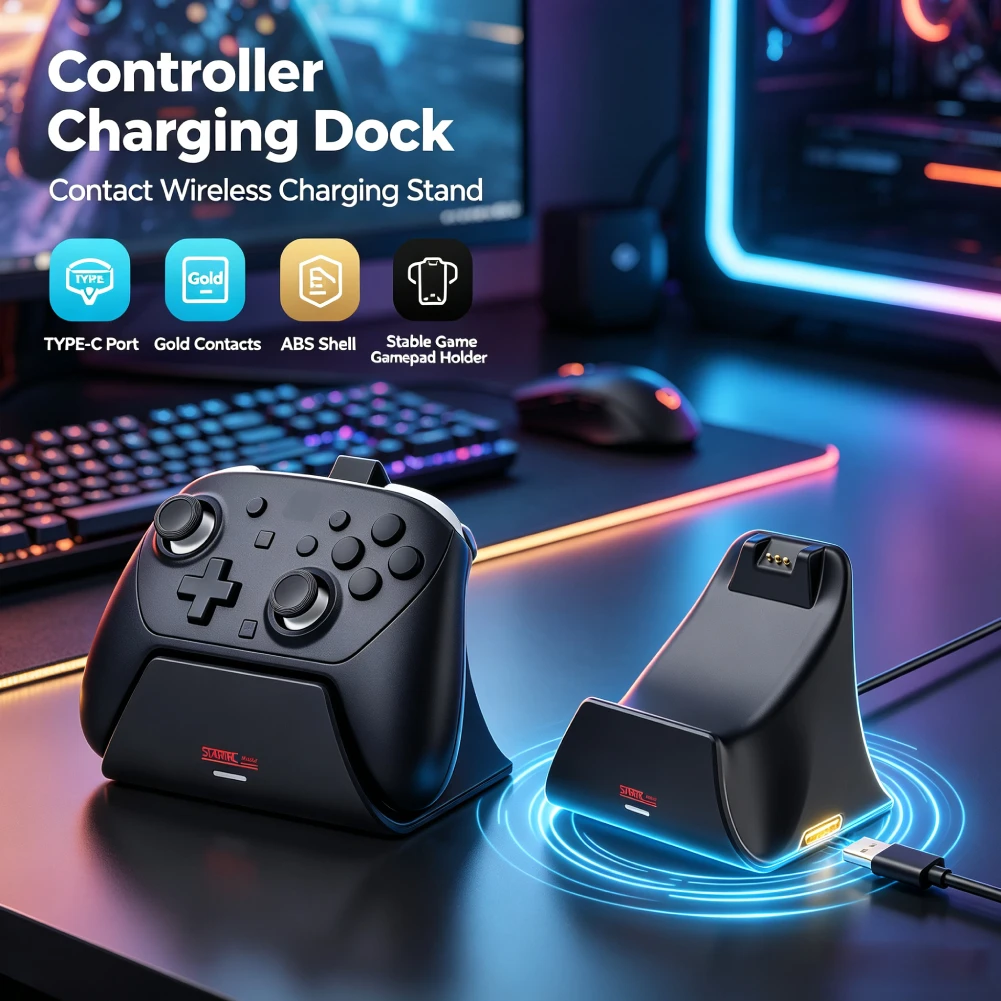 Controller Charging Dock for Switch 2 Pro Controller Controller Charging Base Fast Charging Station W/ LED Indicator & Adapter