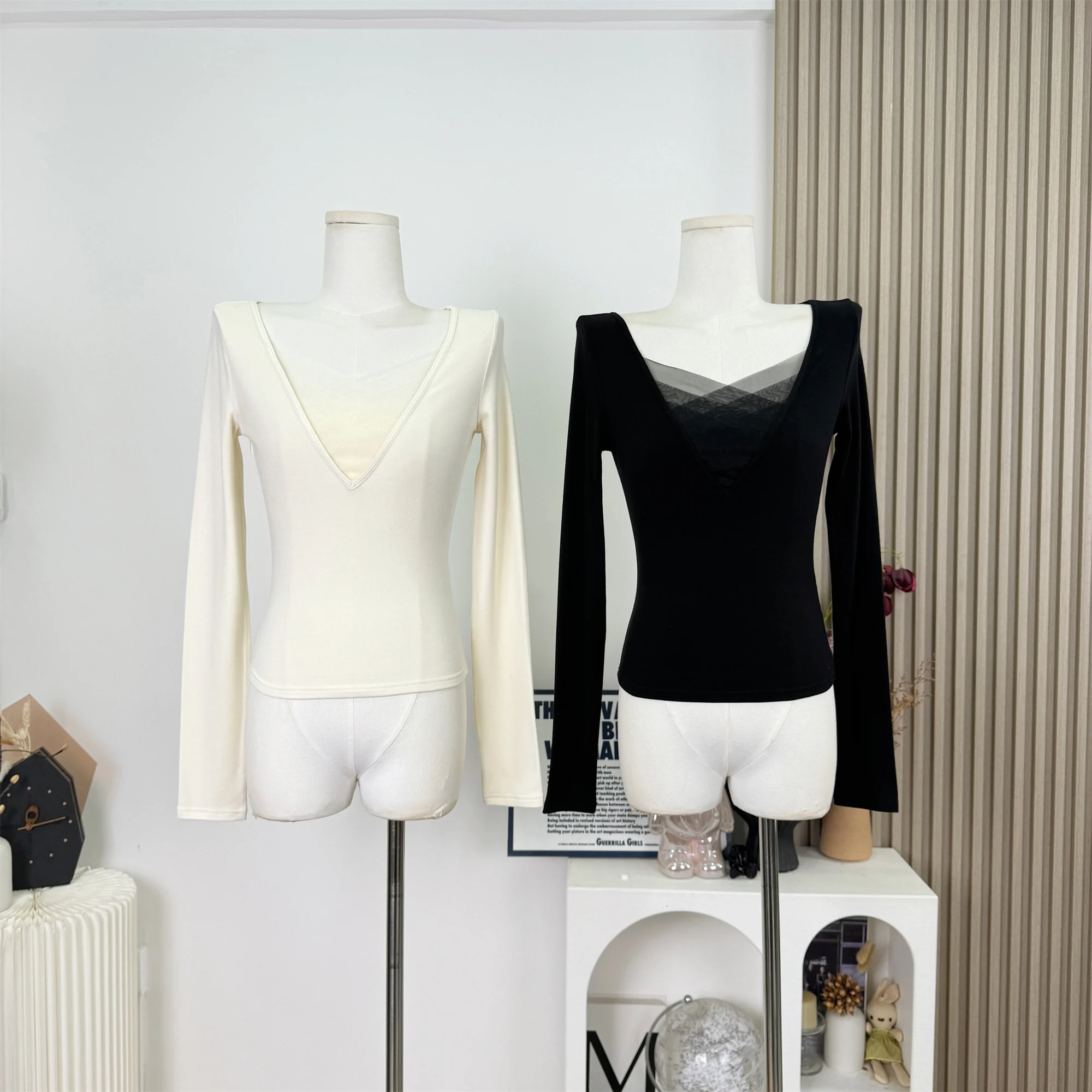 

Women's Elegant Sexy V Neck Long Sleeve Sweater Lady Solid Color Pullover Slim Fit Basic Jumper Cotton T Shirt Top F498