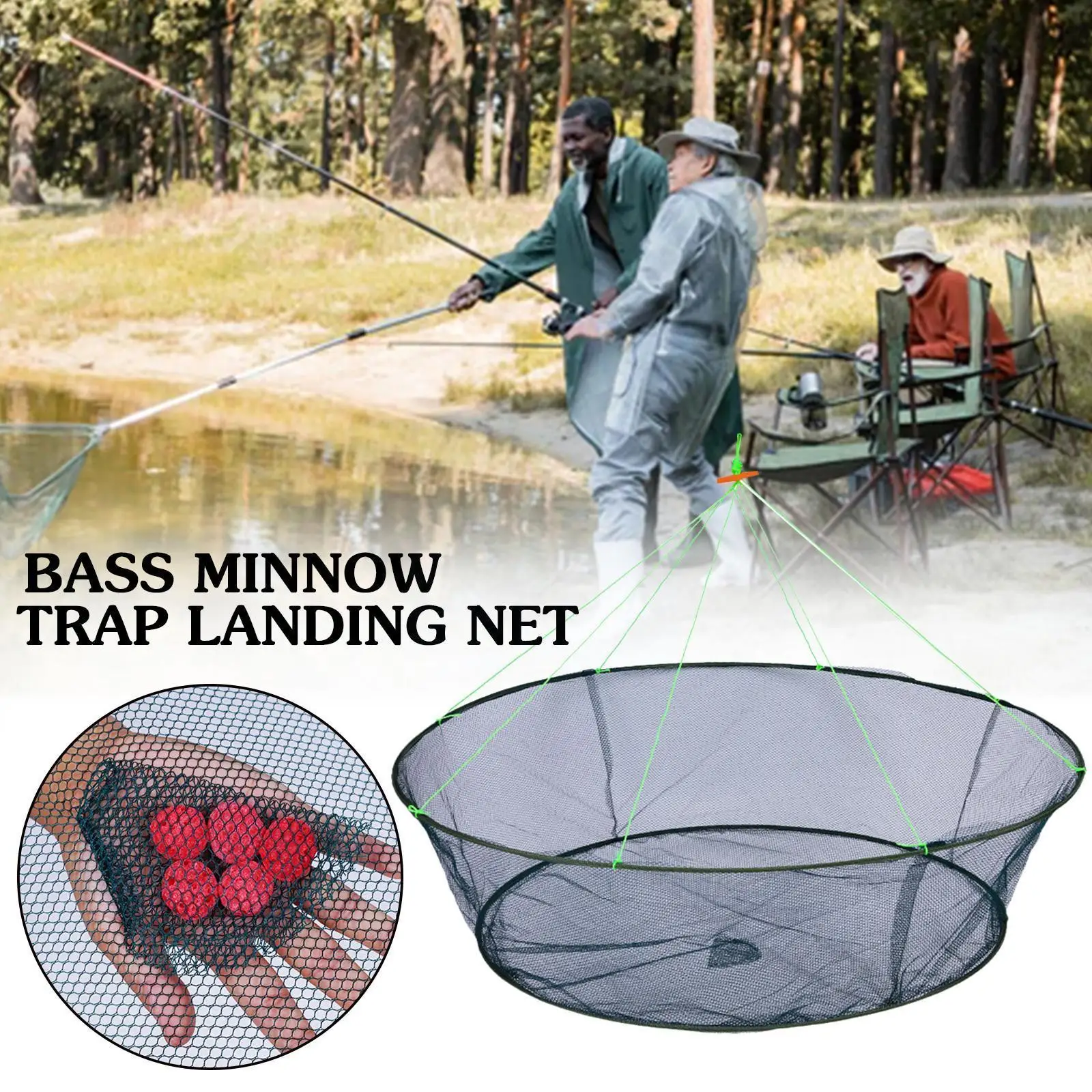 Bass Minnow Trap Landing Net Open Folding Fishing Fish Fishing Net Landing Shrim Lift Fishingsupply Crab Cage Hand Crayfish J3J6