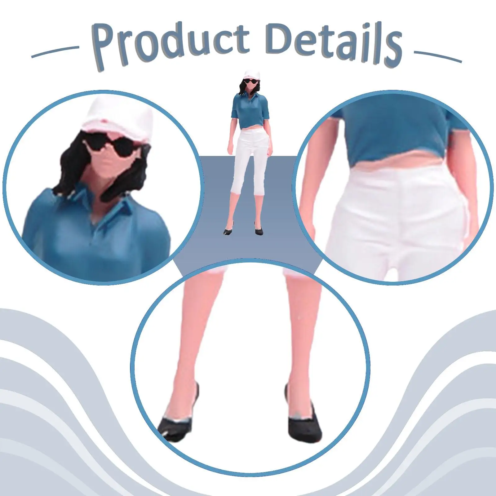 1/64 Miniature Figure Resin White Baseball Cap Girl Painted Tiny People Figurine for Crafts Diorama Projects Decoration Layout