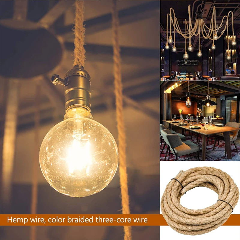 3M 5M 10M 2 Core Twisted Cable Hemp Rope Electrical Wire Retro Edison Style Copper Vintage Lamp Cord Textile Pendant Light Wire