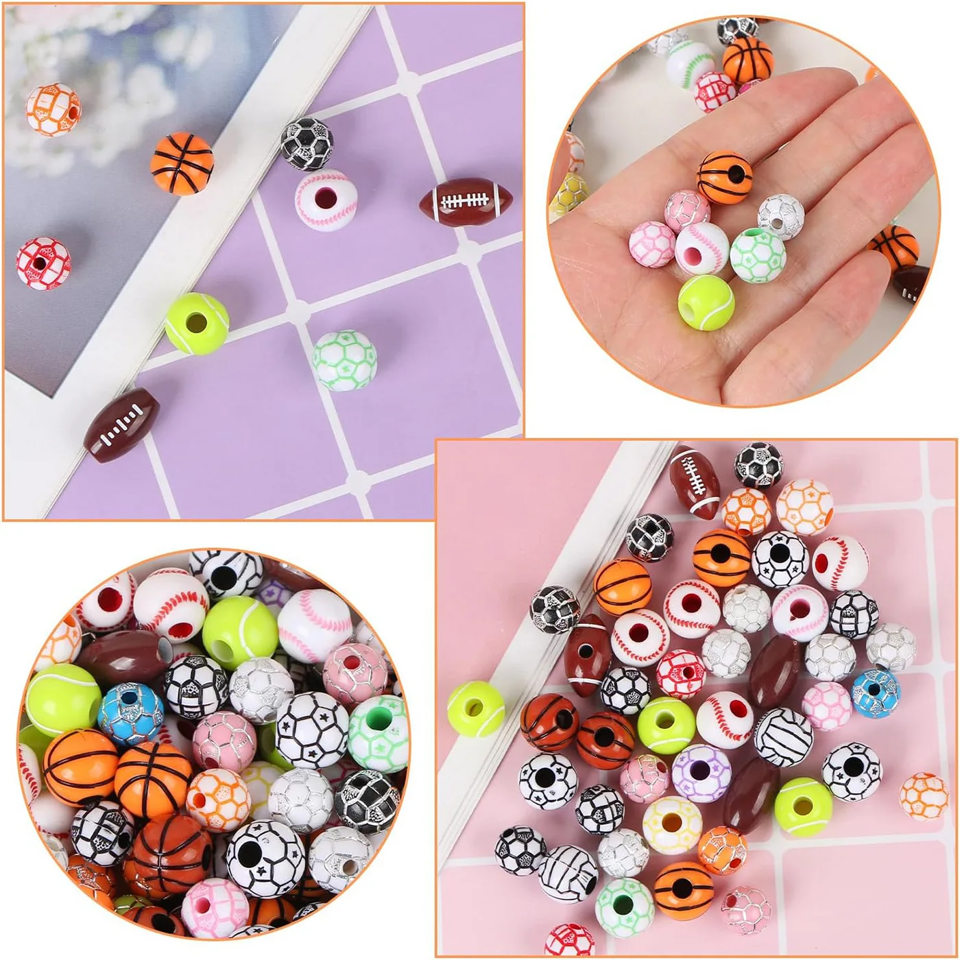 10-18mm Acryl-Fußball-, Rugby-, Basketball-, Volleyball-Perlen, Lose Perlen für Armbänder, DIY-Zubehör, Ballperlen, Alles Gemischt