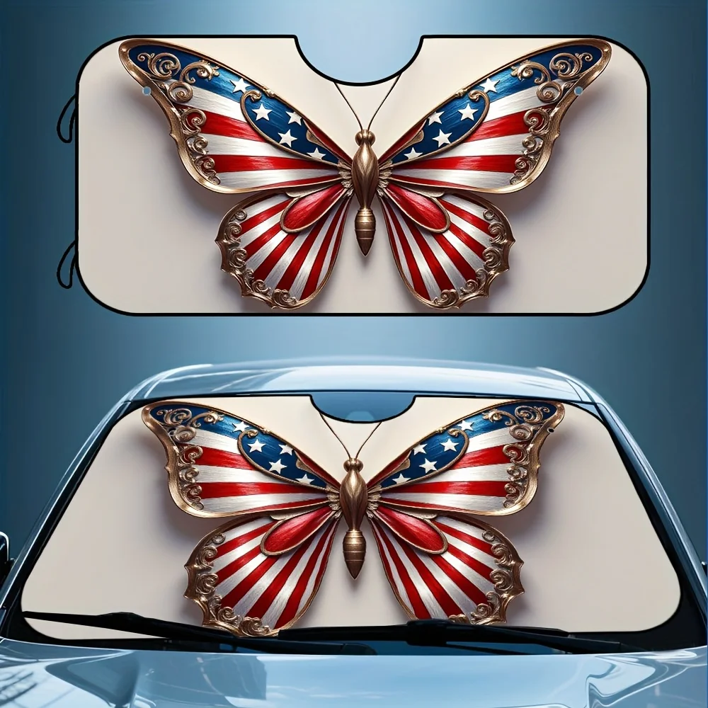 

1pc, American Butterfly Pattern Sun Shade For Car Windshield, Foldable Sun Shield, Compact And Convenient For Daily Use, Perfect