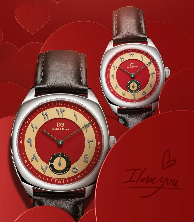 ساعة زوجين فاخرة كوارتز يابانية 5ATM مقاومة للماء حافظة من الفولاذ المقاوم للصدأ حزام جلدي أرقام عتيقة هدية حب له ولها