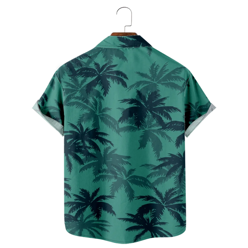 Men's Coconut Trees Graphic Print Shirt, Casual Lapel Button Up Short Sleeve Shirt For Summer Outdoor Activities