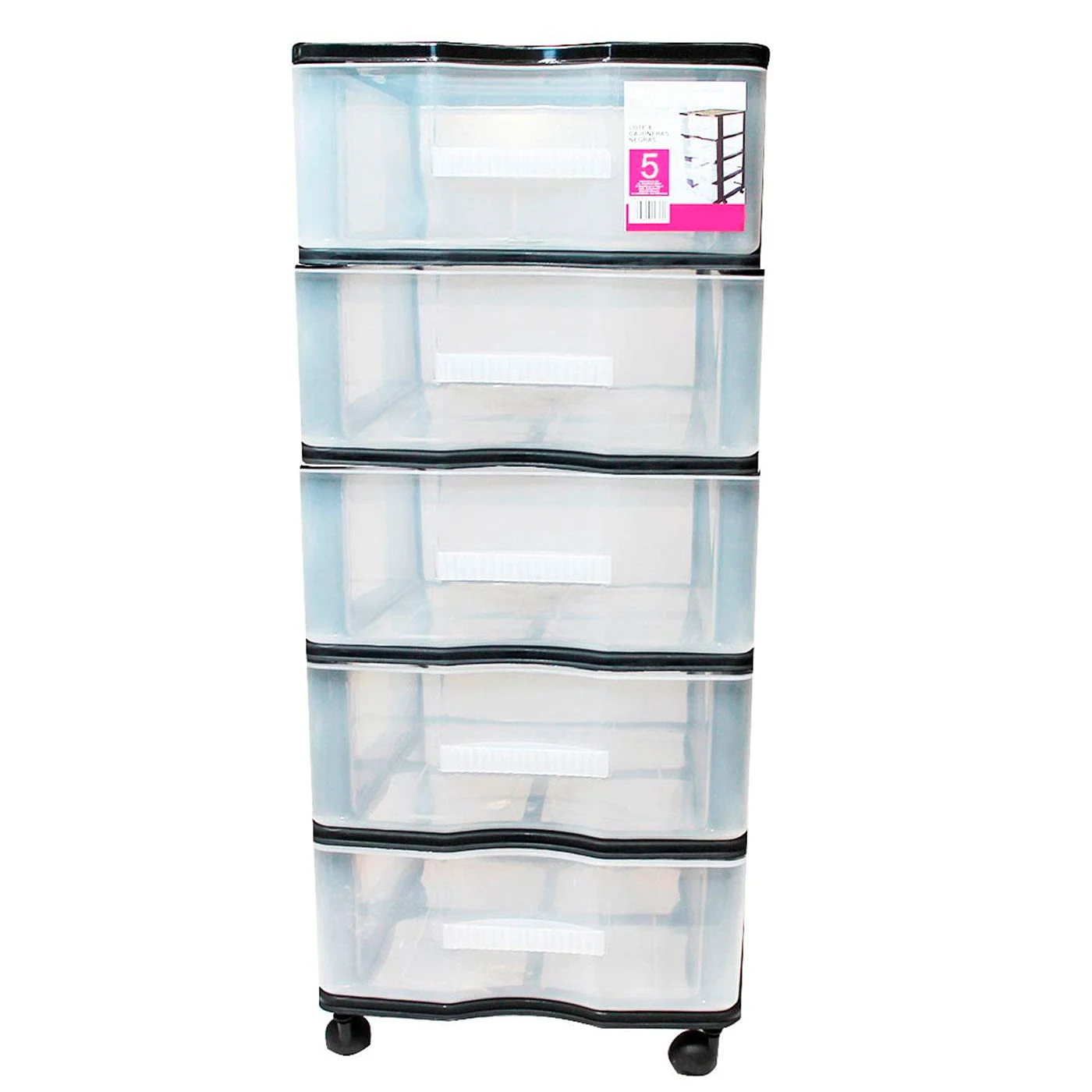 5-drawer chest of drawers, black, wagon with wheels 83,1x37x39,3 cm. Special plastic Folio container