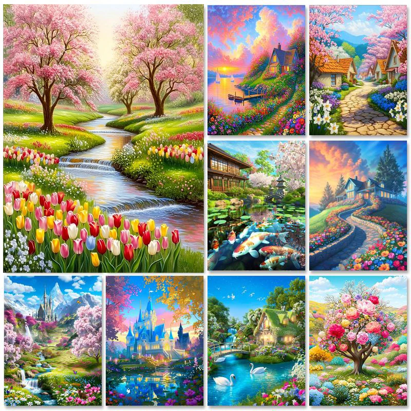 GATYZTORY Painting By Numbers On canvas Paintings On Number Village Scenery Interior Acrylic paints Picture Paint By Numbers