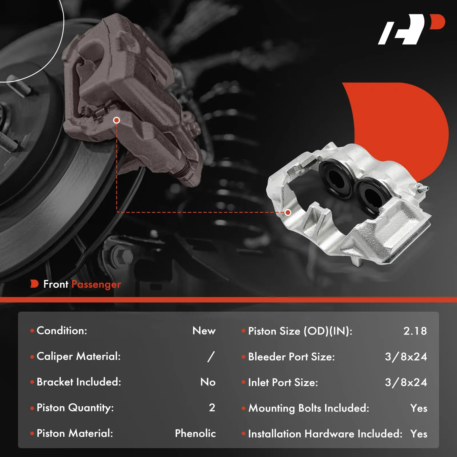 A-Premium Front Passenger Brake Caliper for Ford F-250 F-350 1986-1994 E-250 Econoline E-350 Econoline 1986-1991