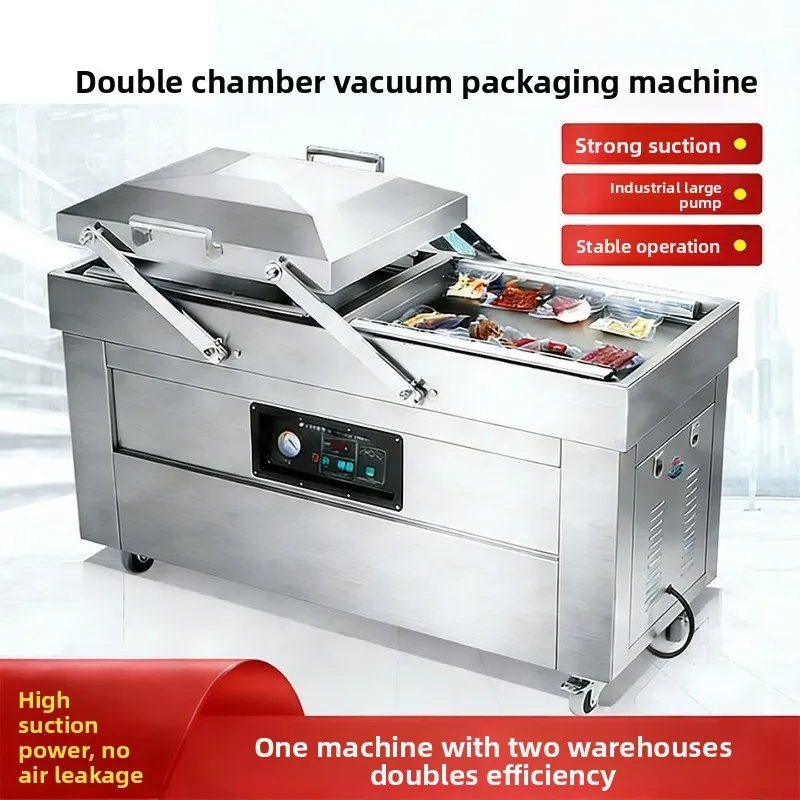 Automatic double chamber vacuum machine dry and wet air extraction food packaging machine packaging and sealing machine
