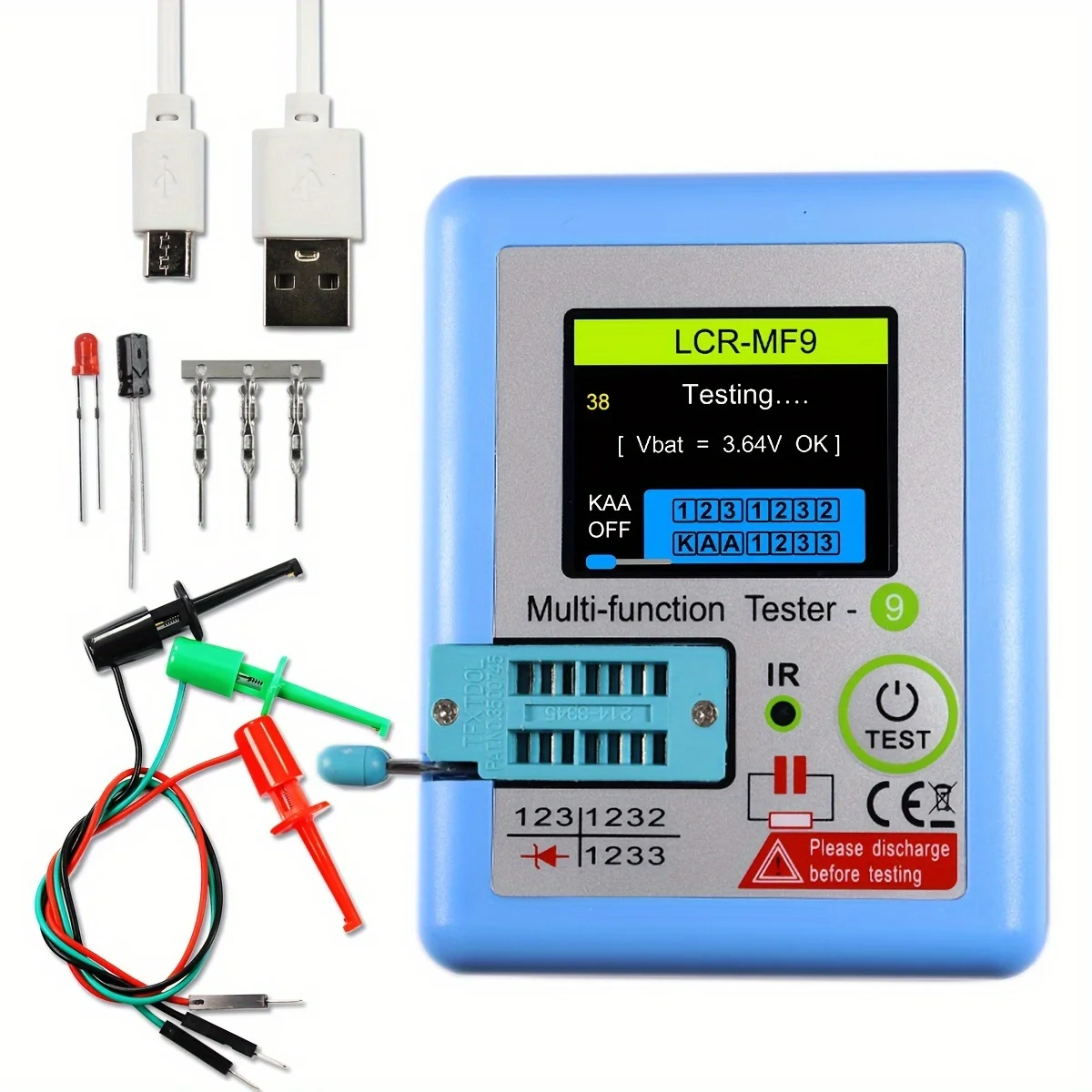 LCR-MF9 Multi-function Tester, with 1.8-inch TFT Liquid Crystal Display, USB Charging Plastic Material, for Transistor, Diode,
