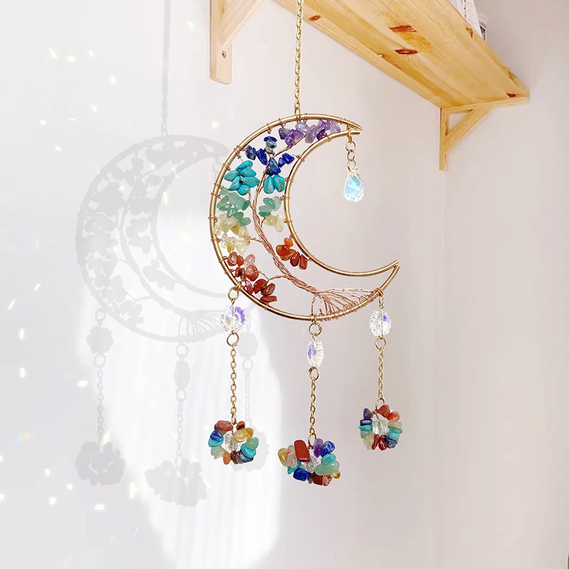 Dream Catcher Crystal Stone Handmade Wind Chime Suncatcher Car Pendant Room Hanging Ornaments Birthday Festival Gifts Home Decor