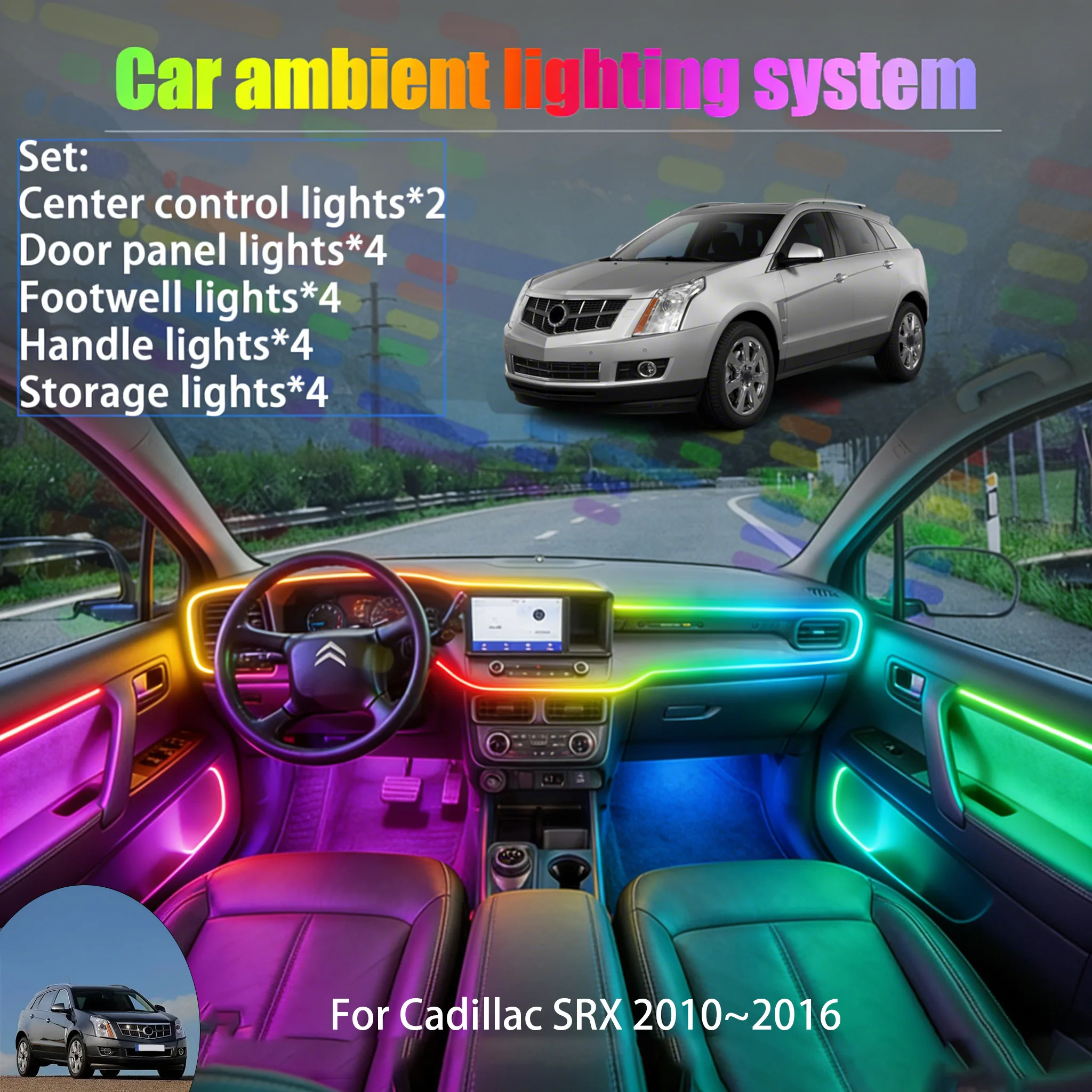 

Для Cadillac SRX 2010~2016 MK2: Комплект светодиодной подсветки салона и багажника 2/18 в 1, USB RGB, с эффектом бегущих огней, автозапчасти