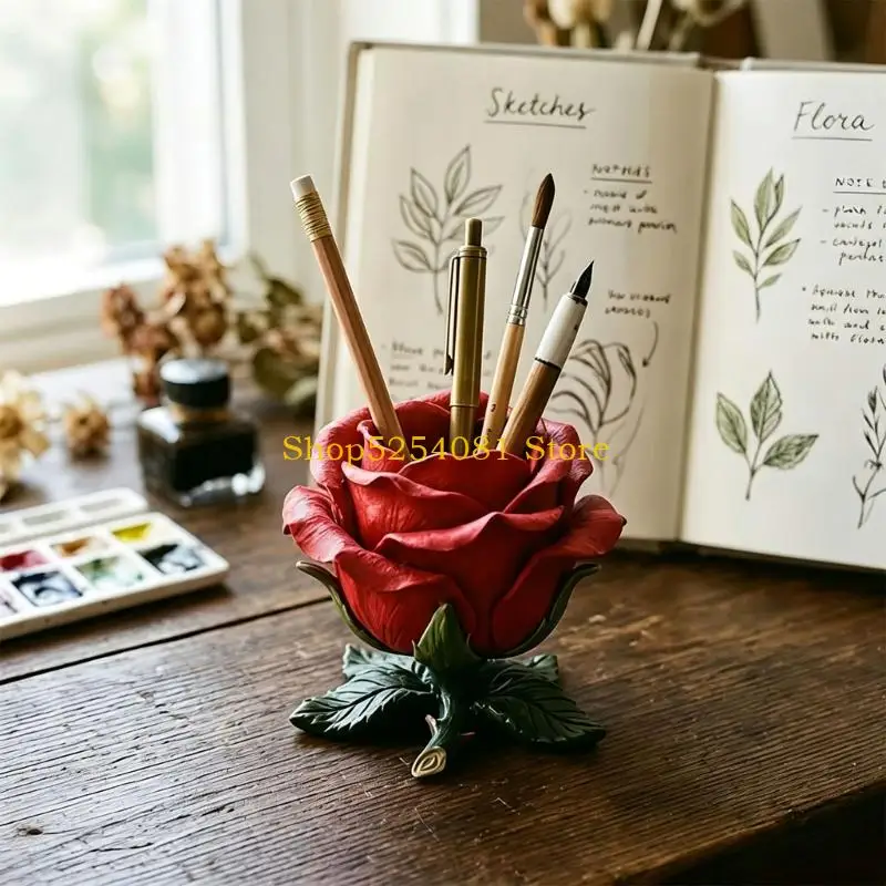 AXYC Desktop Cup Storage With Rose Flower Shape, Makeup Brush Holder for Shelf Display, Desk Area Order, Writing Item Access,