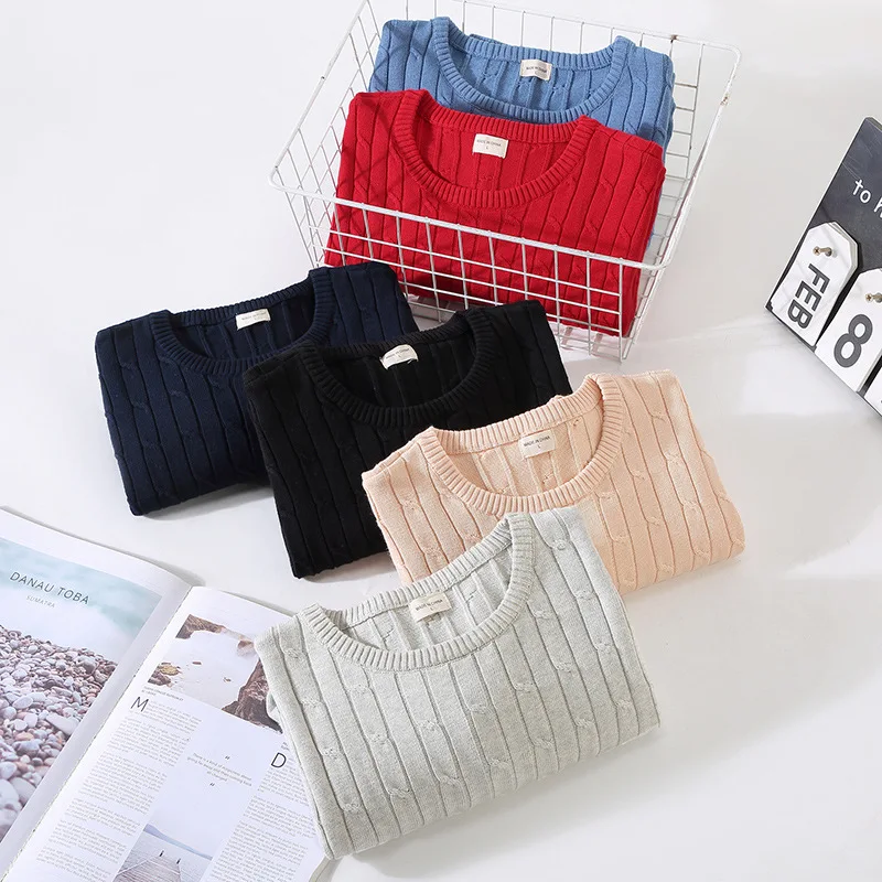 Primavera otoño suéter para hombre diario Casual ajustado sólido suéter hombres puro algodón cuello redondo Cable prendas de punto estilo coreano suéter jerseys