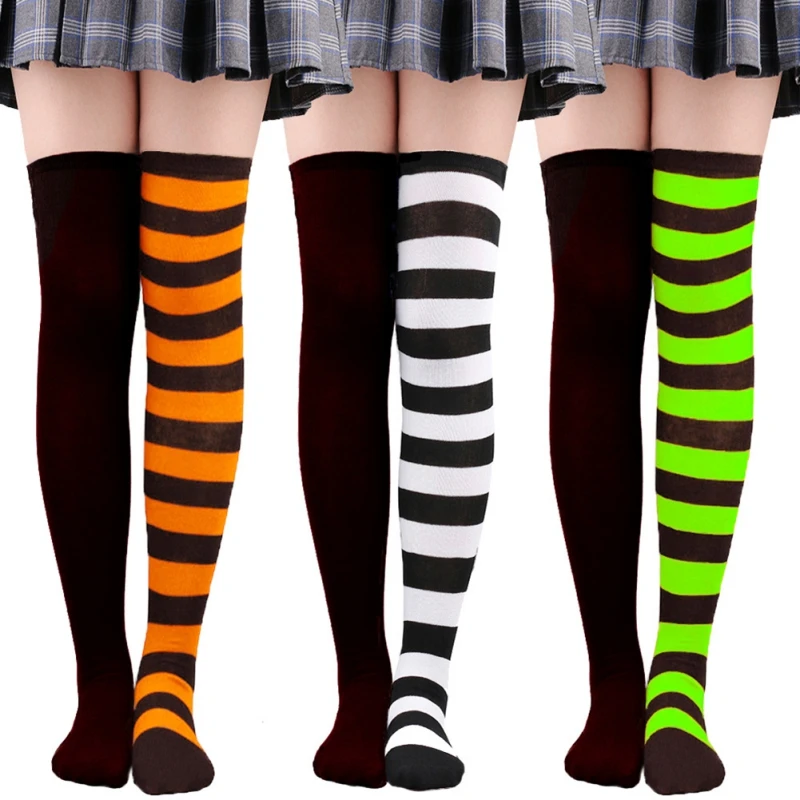 Halloween Kids Knee High Socks Cotton Colorful Zebra Stripes Long Tube Clown Striped Knee Socks Boys Girls Dopamine Xmas