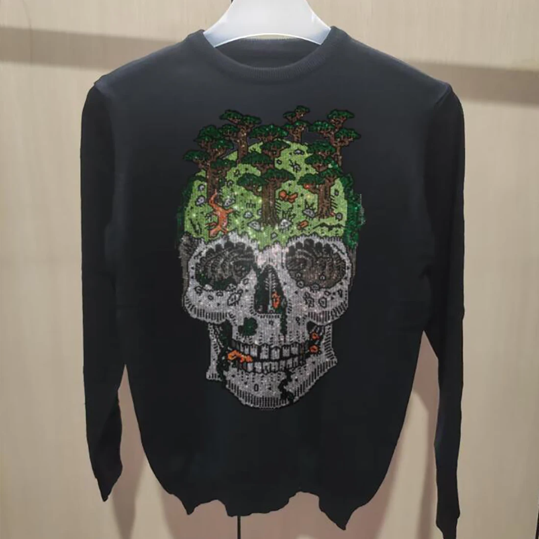 Men\'s Sweater Winter New Trendy Brand Skull Rhinestone Design Woolen Pullover Plus Size Streetwear  Hip-hop Tops Causal Clothing