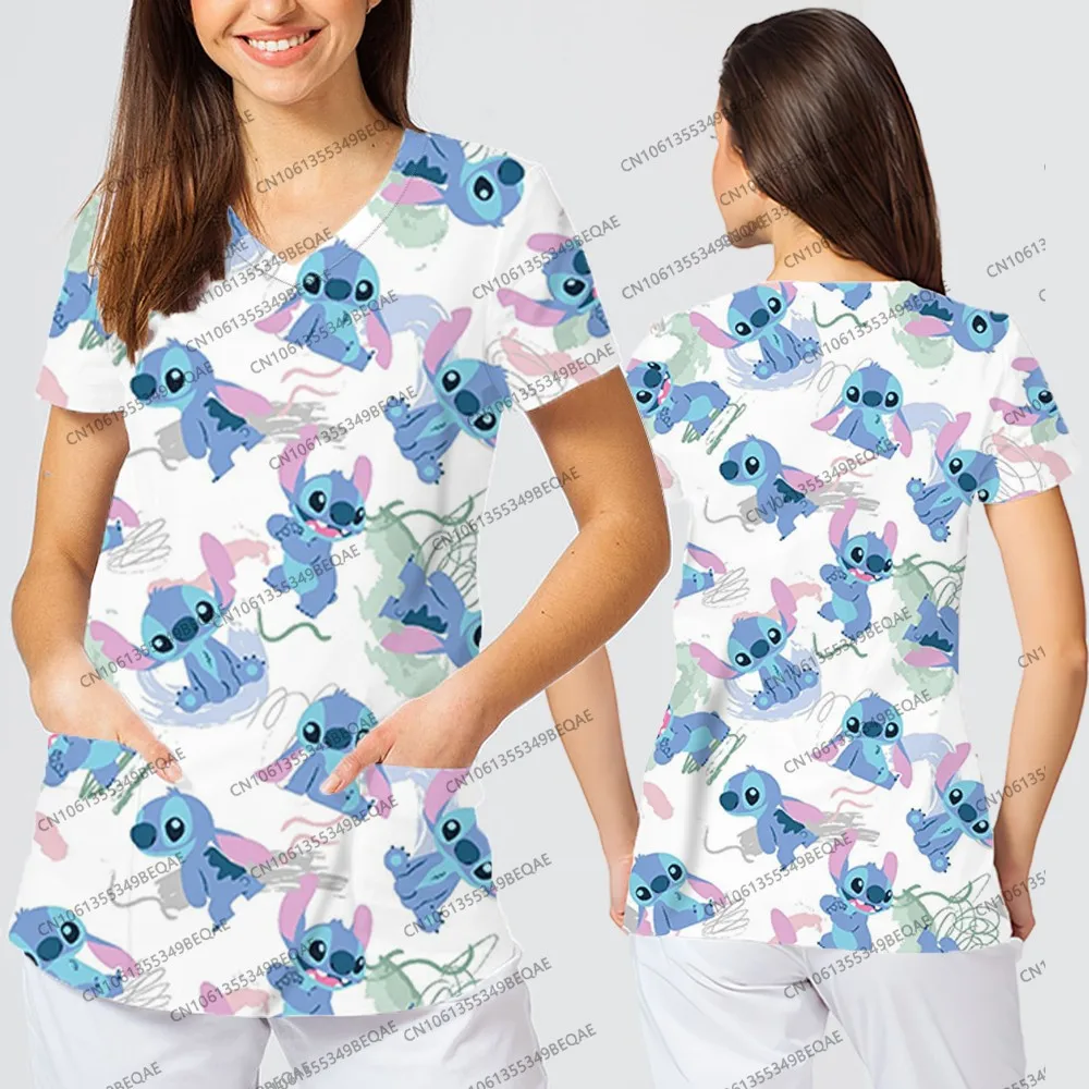 Disney postać z kreskówki drukowanie 3D t-shirty damskie dekolt w serek Casual topy dla pań 2025 letnie modne ubrania Streetwear