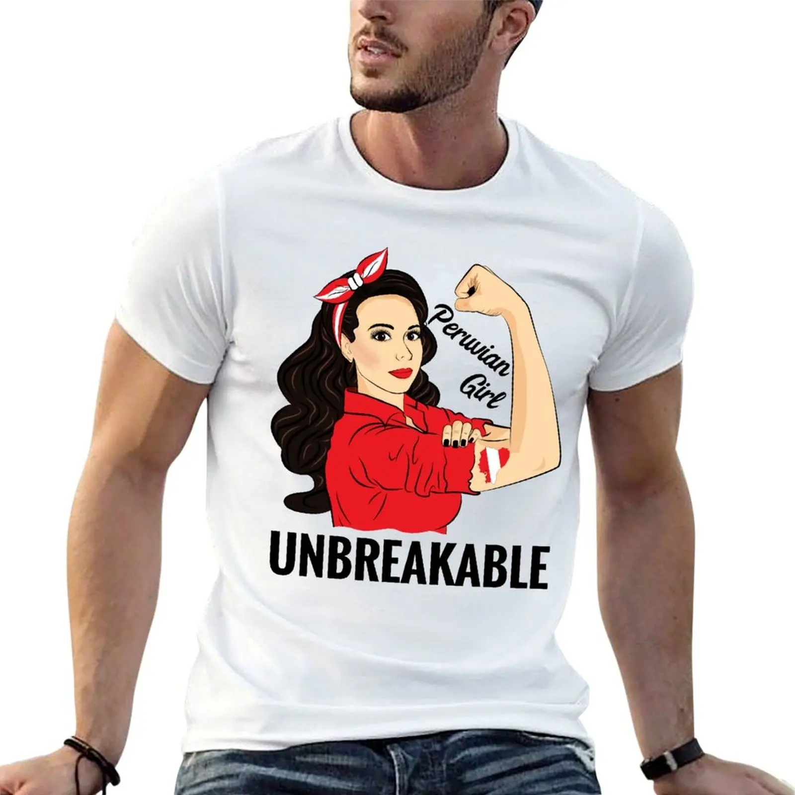 Peruvian Flag Girl Unbreakable Peru T-Shirt customizeds Clothing tee shirts for men