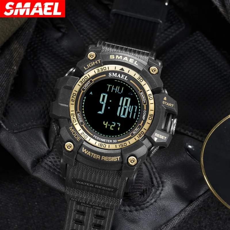 Smael Tactical Watch Men\'s Outdoor Military Electronic Watch Waterproof Multifunctional Large Dial Watch