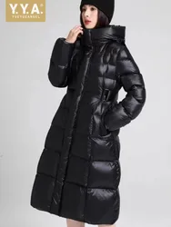 Fashion Women Winter Black Long White Duck Down Jacket High Quality Hooded Slim Fit Thick Warm Overcoat Outside Streetwear Coat