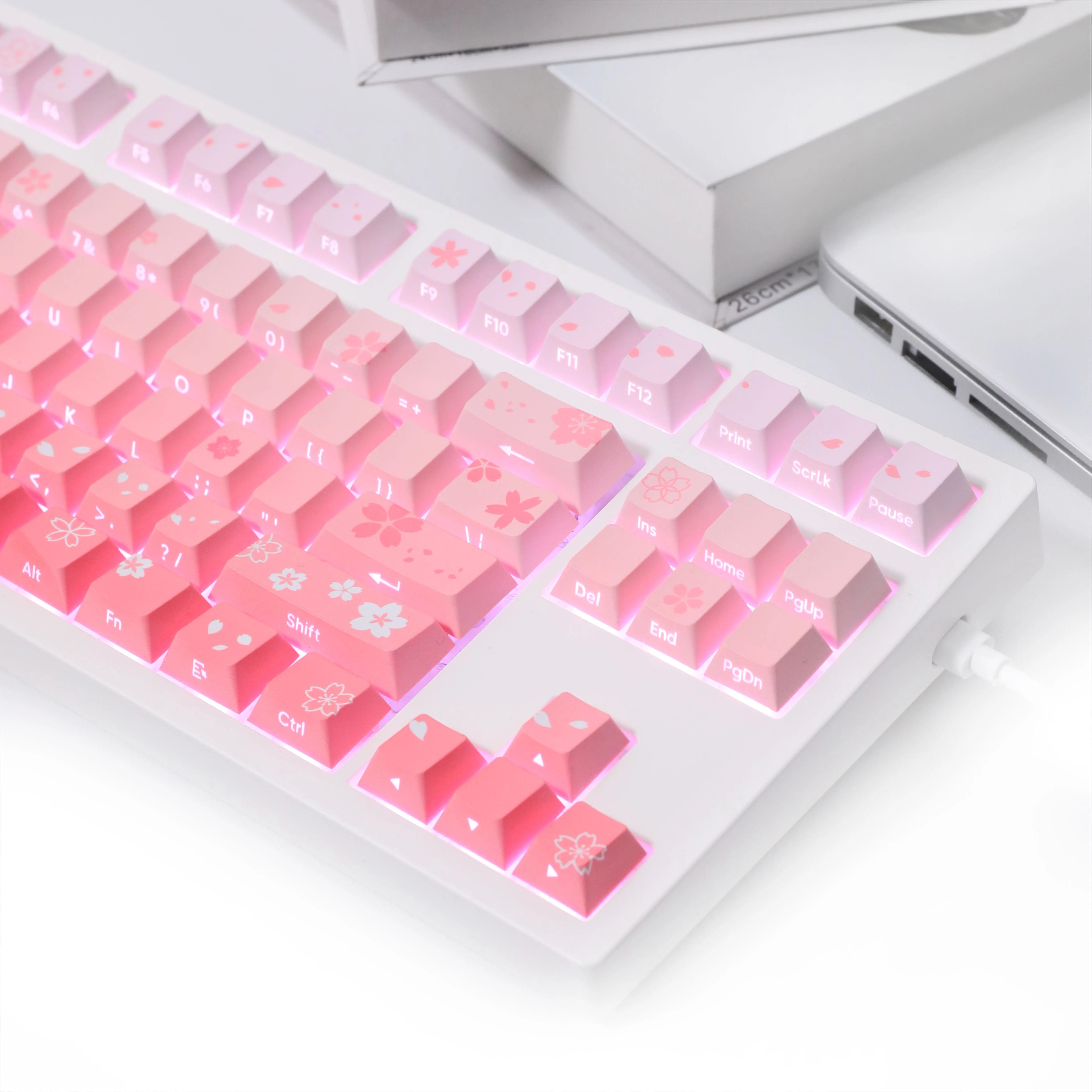 Imagem -04 - Sakura Falling Violet Pbt Keycaps Altura para Faça Você Mesmo mx Switch Teclados Mecânicos Presente Conjunto de 115 Chaves