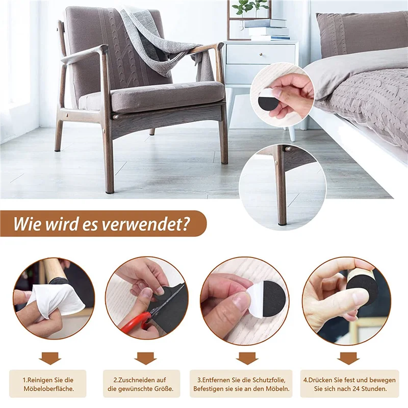 ABUL-Self-Adhesive Felt Gliders,6 Rolls Of Felt Gliders (100 X 10 Cm + 100 X 5 Cm + 100 X 2 Cm),5 Mm Self-Adhesive,For Chairs