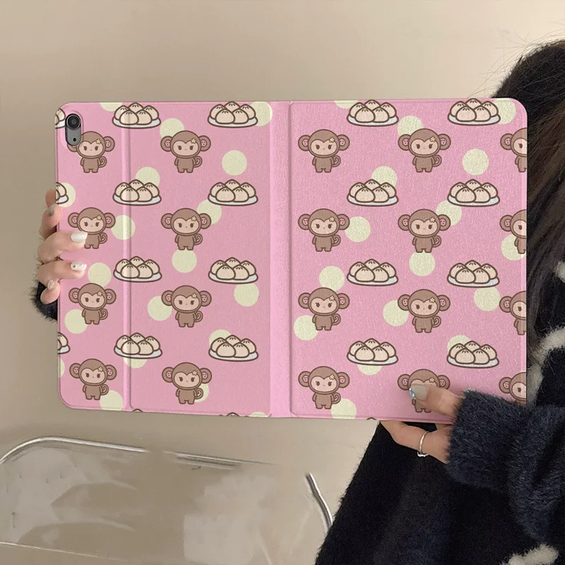 capa-de-tablet-com-estampa-de-bolinhas-rosa-e-macaco-fofo-para-ipad-pro-13-11-m5-m4-m3-m2-air-3-2-11ª-geracao-a16-129''-10-9-8-7-6-5ª-geracao-mini-7-6-5-4