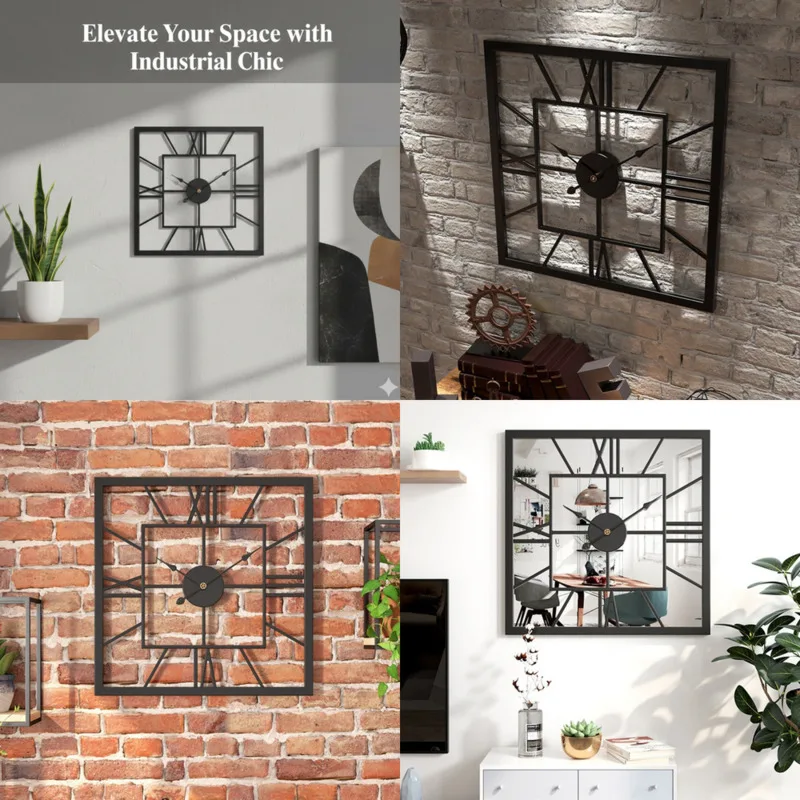 

3D Wall Clock Digital Pointer Minimalist Square Iron Art Clock Glass Mirror Silent Modern Living Room Decorative Wall Clock New