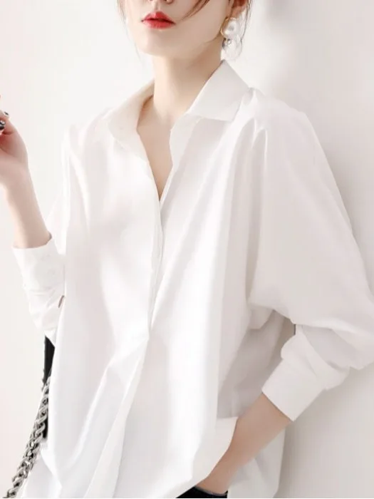 Ele Loose Long Sve Button up Pure Color Spring irt Faion da donna Brand New Sle Top Quali Materiale resistente a...