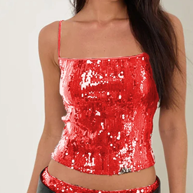 المرأة الترتر بلينغ Y2K السباغيتي حزام المحاصيل Soild كولو بلوزات بلا اكمام Ropa Paja Mujer