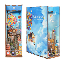 DIY Book Nook Wooden Miniature Model Kit Balloon Town Famous Movie Casa Bookend Assembled 3D Puzzle Bookshelf Home Decor Gifts