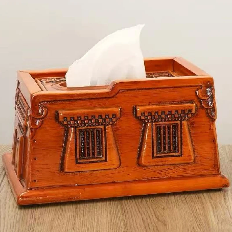 Tibetan Engraved Solid Wood Paper Box Toilet Living Room Napkin Dispenser Buddhist Item Storage Box Organizer Desktop Decorative