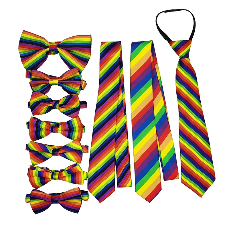 20pcs  Unisex Colorful Rainbow Stripe Skinny Necktie Men's Striped Tie Costume Ball Halloween Accessories Cosplay Props